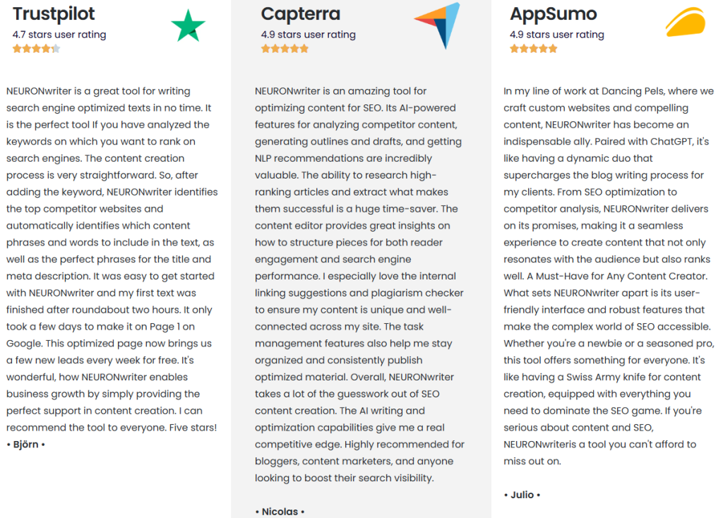 Neuron Writer Testimonial